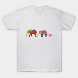 3 Colorful Elephants Holding Tails - Pop Art T-Shirt